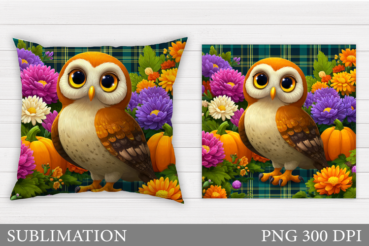 Owl Pillow Sublimation. Owl Flowers Sublimation