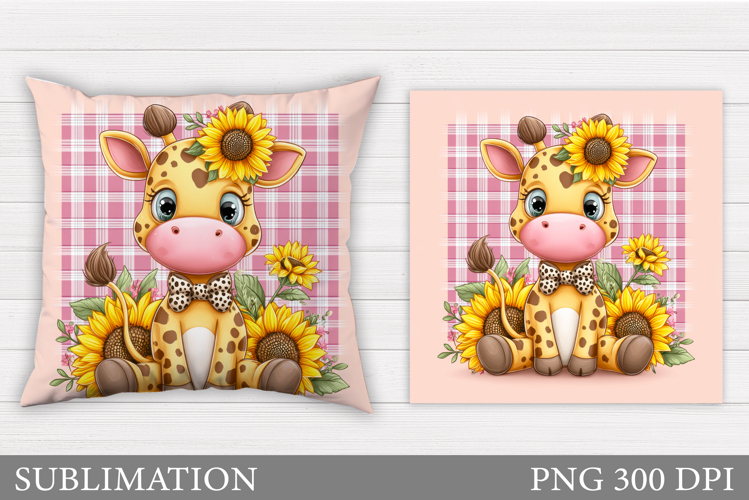 Cute Giraffe Pillow. Giraffe Flowers Pillow Sublimation