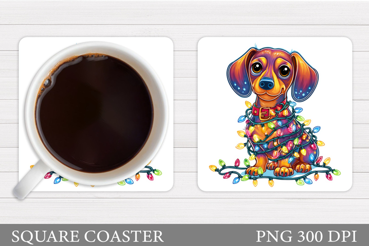 Christmas Dachshund Coaster. Christmas Coaster Sublimation