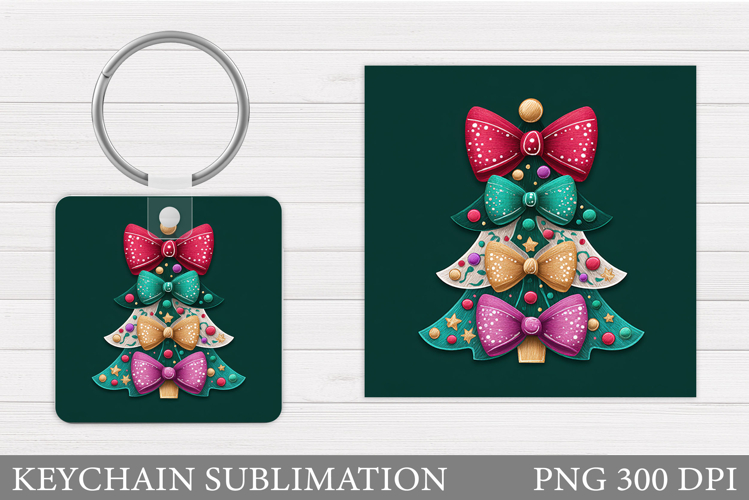 Christmas Tree Keychain. Christmas Round Keychain Design