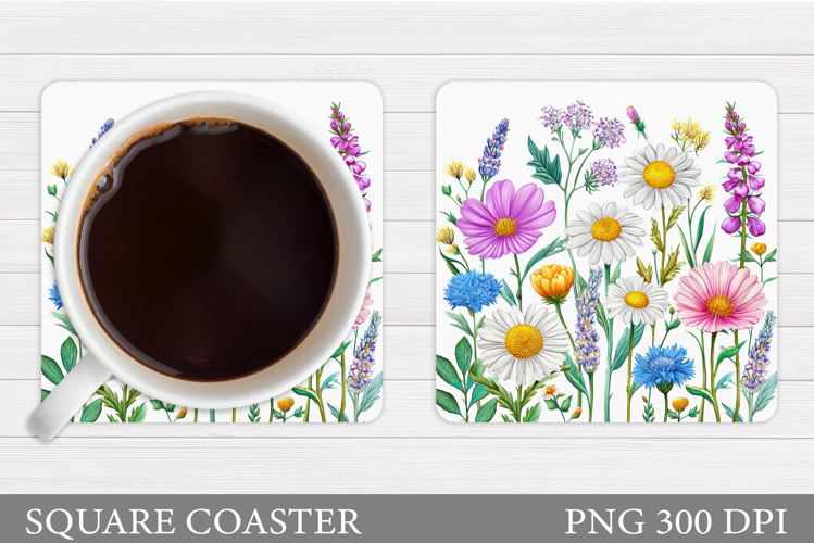 Wildflowers Coaster Design. Floral Coaster Sublimation