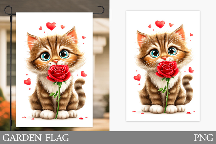 Valentines Cat Garden Flag. Valentines Garden Flag Design