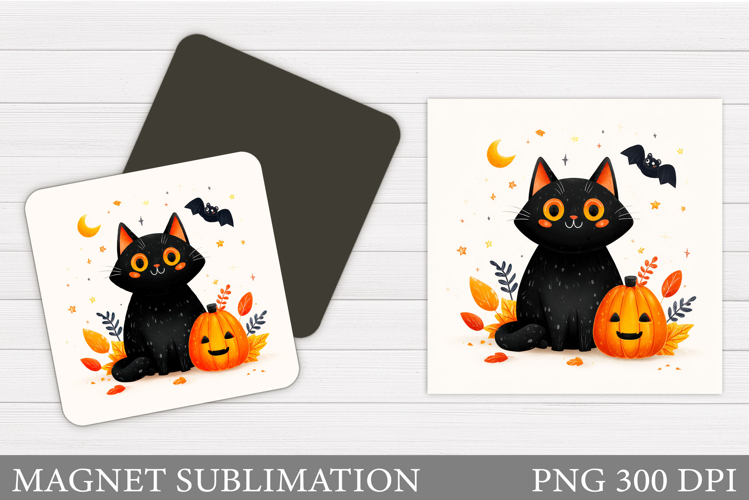 Black Cat Magnet Sublimation. Cat Halloween Magnet Design