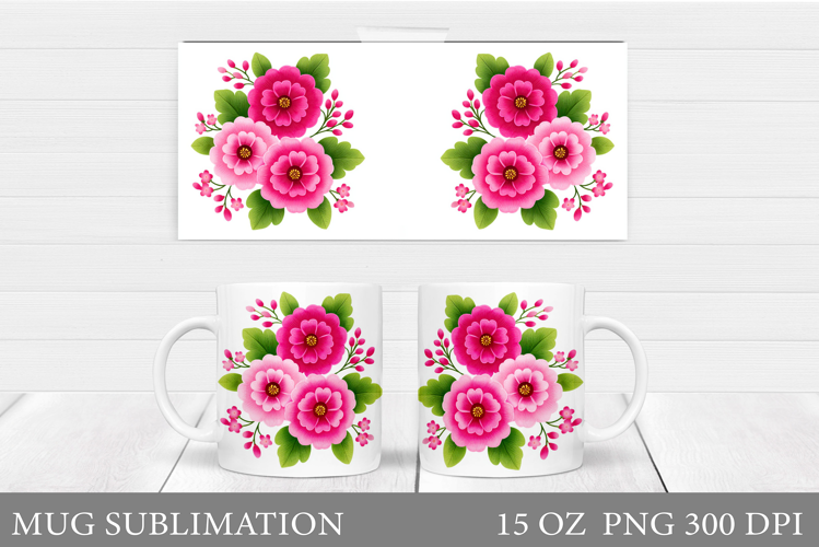 Floral Mug Wrap Design. Flowers Mug Sublimation