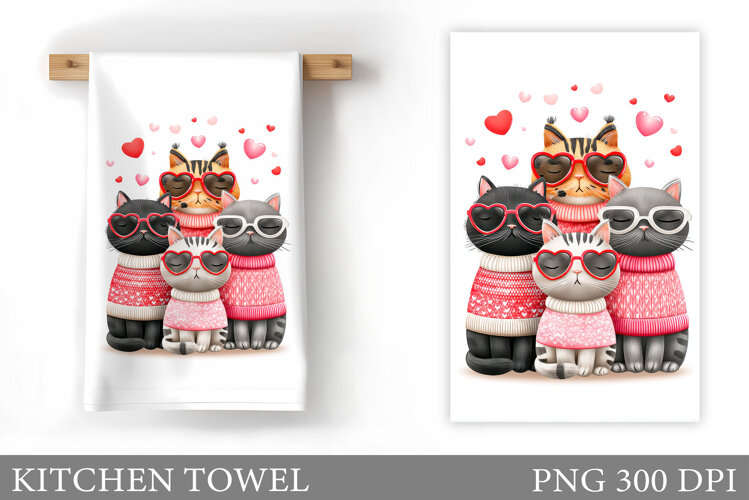 Valentines Cat Kitchen Towel. Valentines Kitchen Towel example image 1