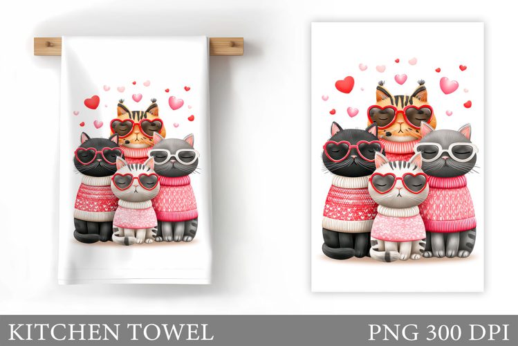 Valentines Cat Kitchen Towel. Valentines Kitchen Towel