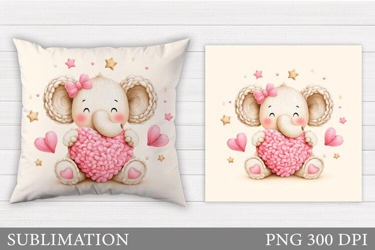 Valentines Elephant Pillow. Valentines Pillow Sublimation example image 1
