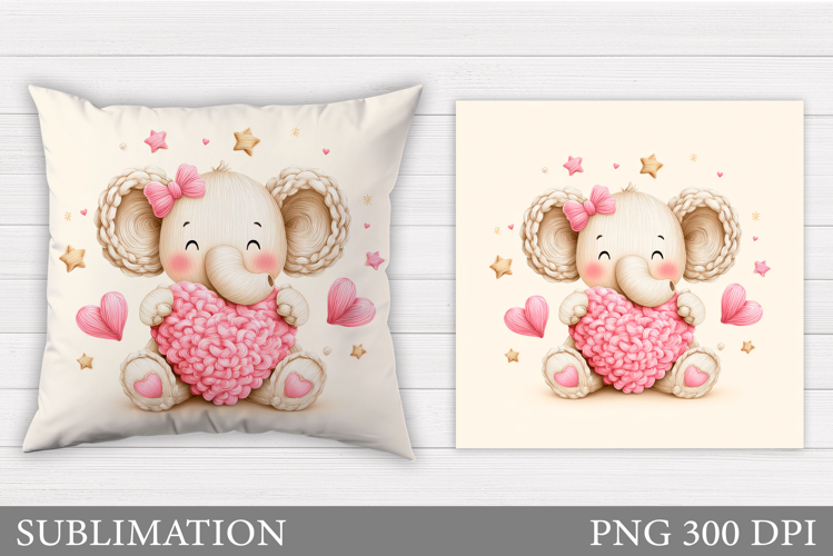 Valentines Elephant Pillow. Valentines Pillow Sublimation