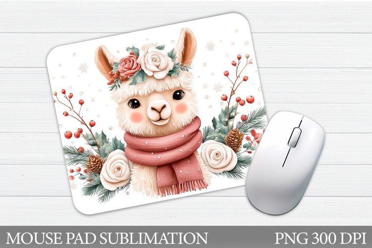 Cute Lama Mouse Pad Design. Christmas Mouse Pad Sublimation example image 1