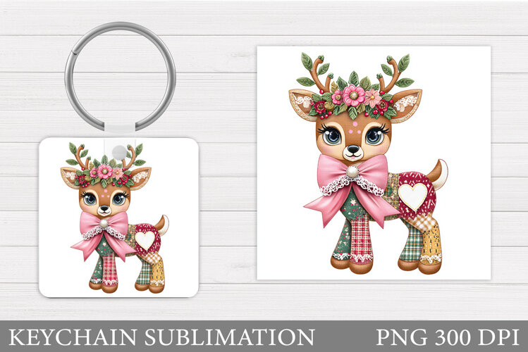 Cute Deer Keychain Design. Christmas Keychain Sublimation example image 1