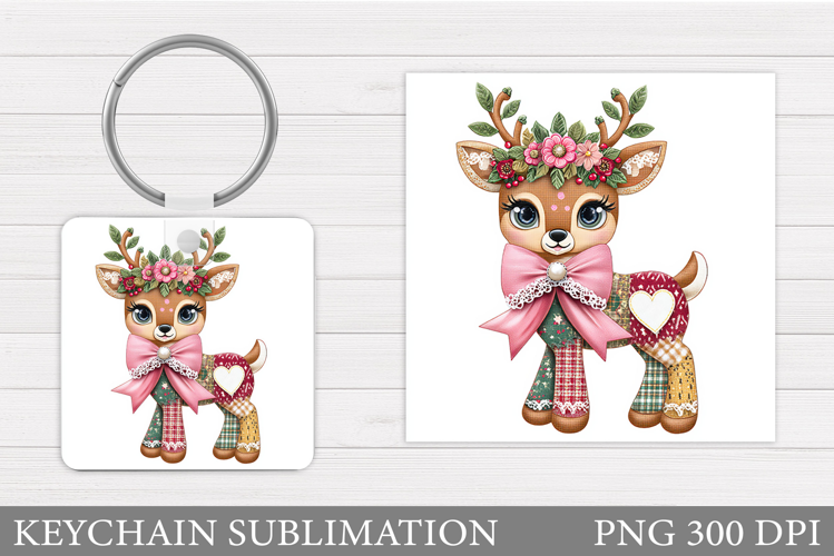 Cute Deer Keychain Design. Christmas Keychain Sublimation