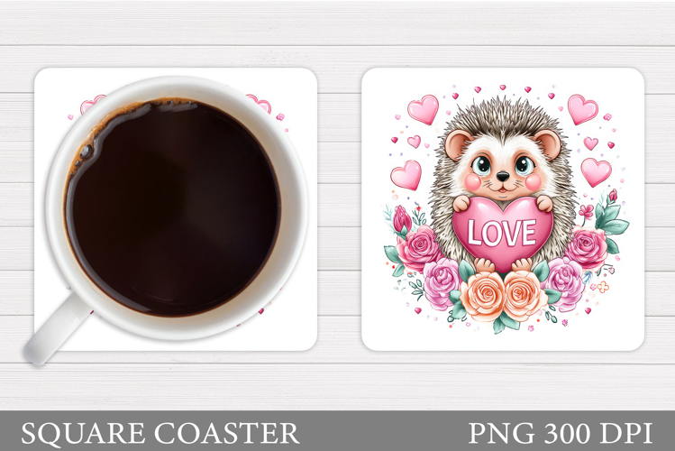 Valentines Hedgehog Coaster. Valentines Coaster Sublimation