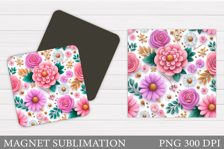 Flowers Square Magnet Design. Flowers Magnet Sublimation