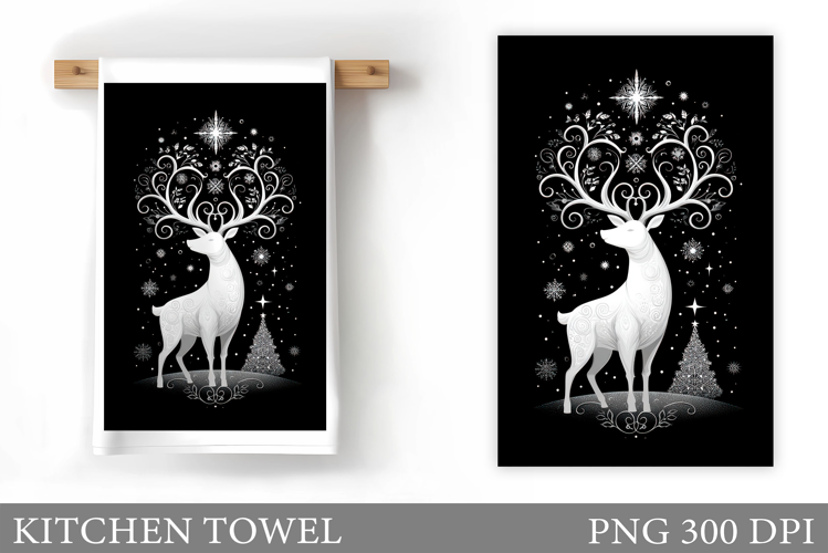 Reindeer Kitchen Towel. Christmas Kitchen Towel Design