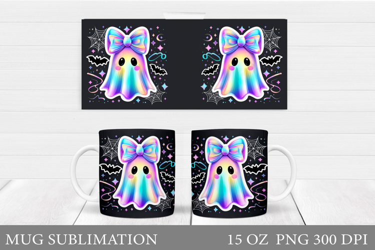 Cute Ghost Mug Sublimation. Halloween Mug Wrap Design