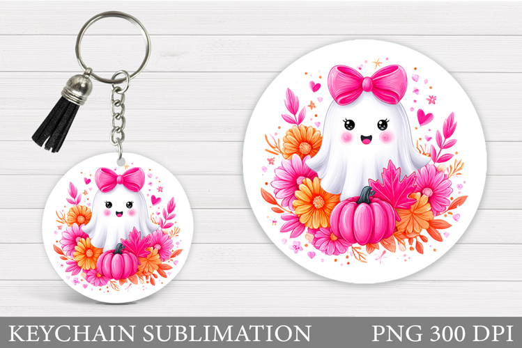 Cute Ghost Keychain Design. Halloween Keychain Sublimation