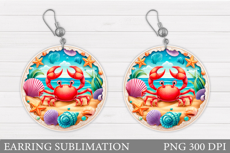 Crab Earring Design. Sea Earring Sublimation