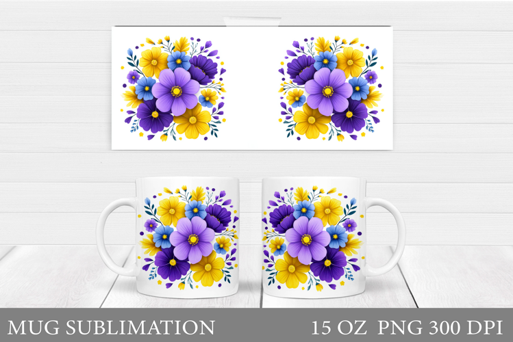 Floral Mug Wrap Design. Flower Mug Sublimation