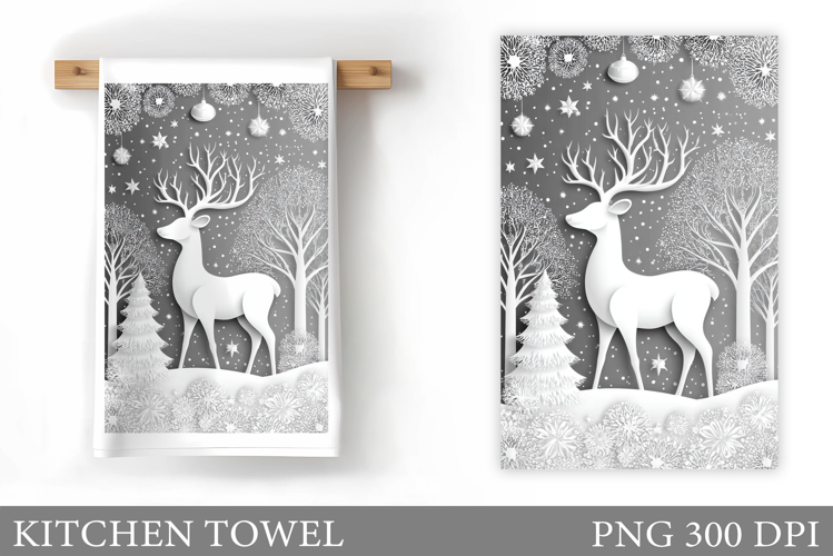 Reindeer Kitchen Towel. Christmas Kitchen Towel Design