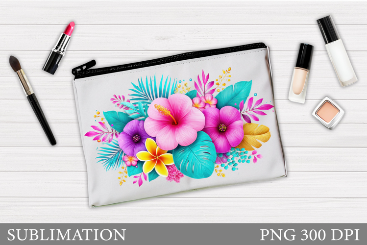 Tropical Flowers Makeup Bag . Floral Makeup Pouch Design