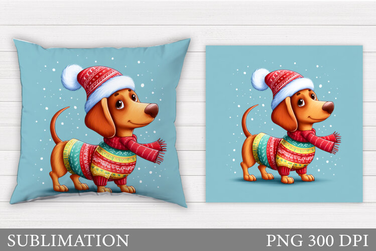 Cute Dachshund Pillow Design. Christmas Pillow Sublimation example image 1