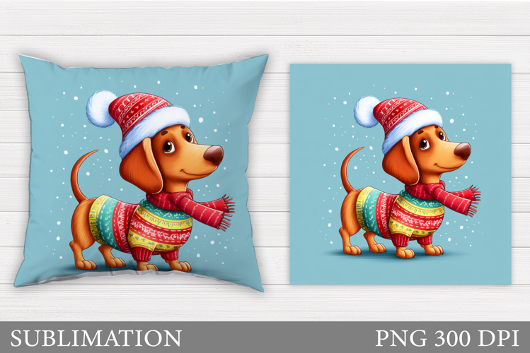 Cute Dachshund Pillow Design. Christmas Pillow Sublimation