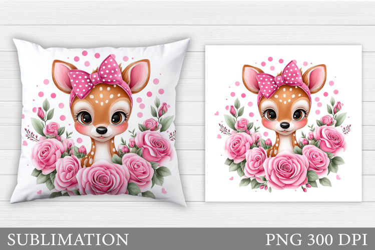 Cute Deer Pillow Sublimation. Deer Flowers Sublimation