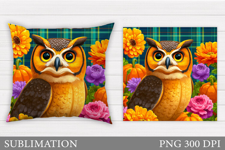 Cute Owl Pillow Sublimation. Owl Flowers Sublimation example image 1