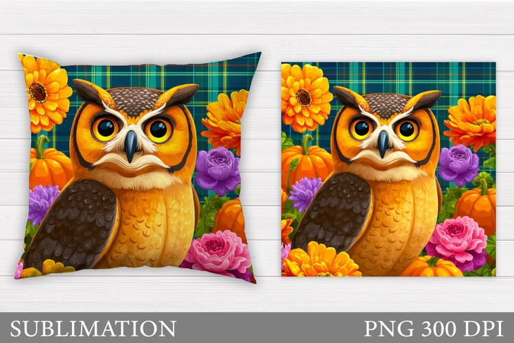 Cute Owl Pillow Sublimation. Owl Flowers Sublimation