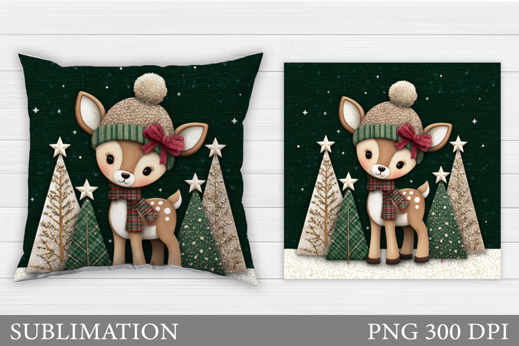Christmas Deer Pillow Design. Christmas Pillow Sublimation
