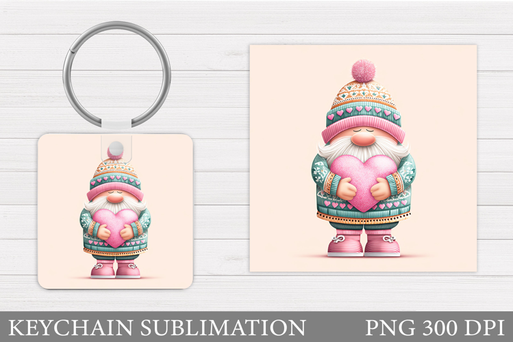 Valentines Gnome Keychain. Valentines Keychain Sublimation
