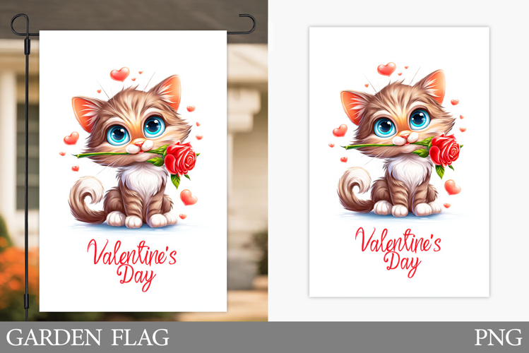 Valentines Cat Garden Flag. Valentines Garden Flag Design