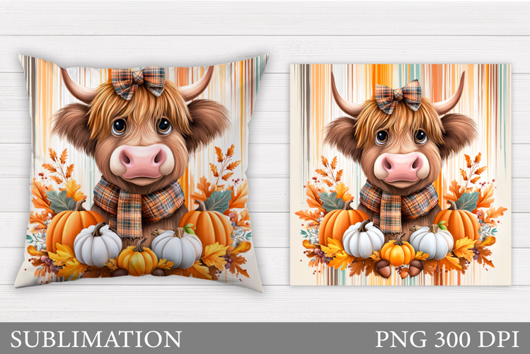 Fall Cow Pillow Sublimation. Fall Pillow Design