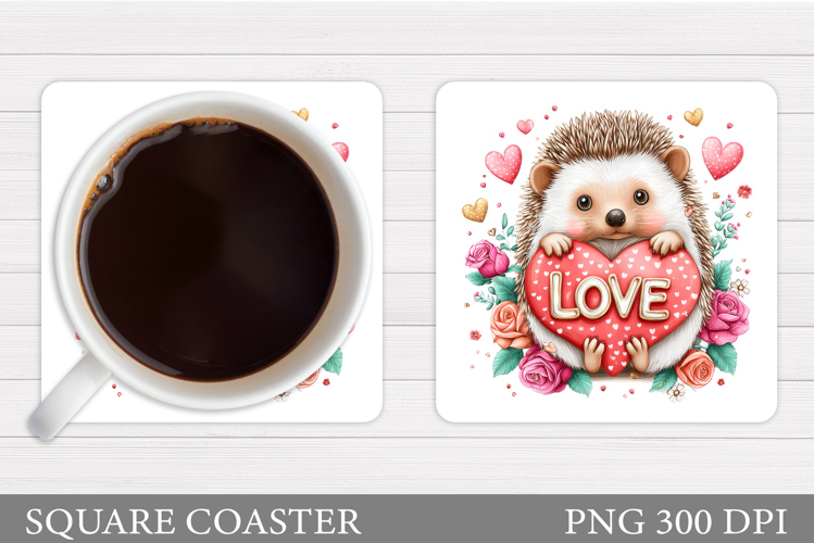 Valentines Hedgehog Coaster. Valentines Coaster Sublimation