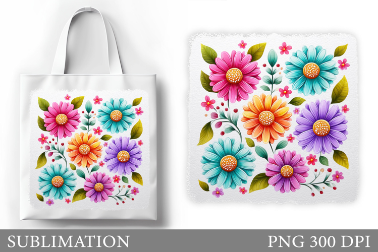 Daisy Flowers Tote Bag Design. Flowers Tote Bag Sublimation