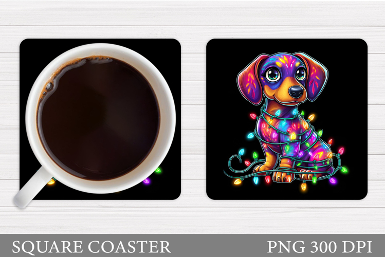 Christmas Dachshund Coaster. Christmas Coaster Sublimation