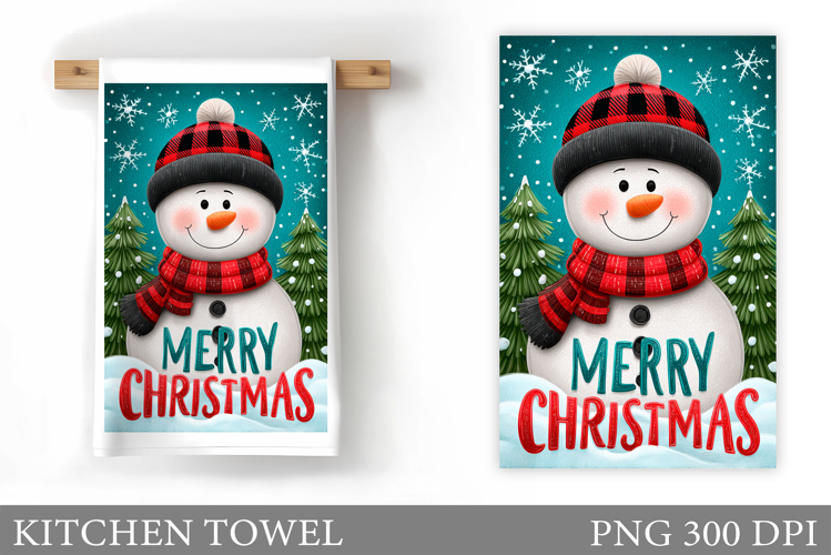 Snowman Kitchen Towel Design. Christmas Kitchen Towel