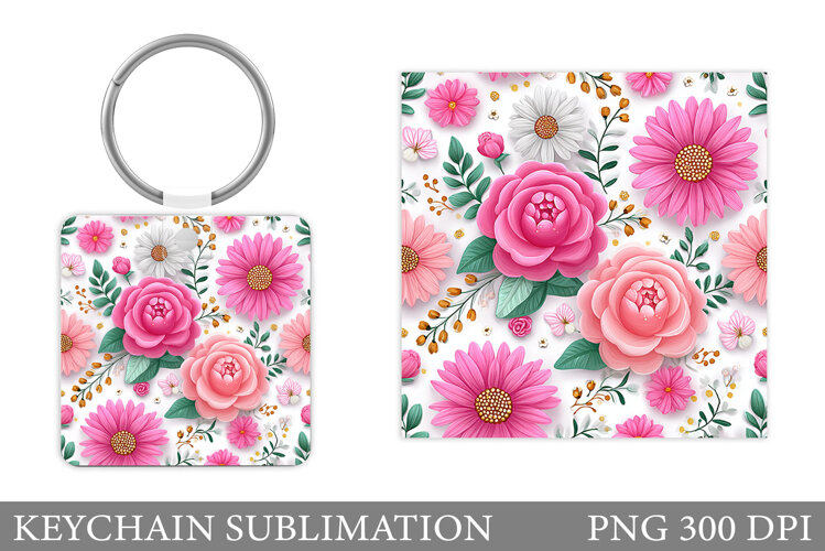 Roses Keychain Sublimation. Flowers Keychain Design example image 1