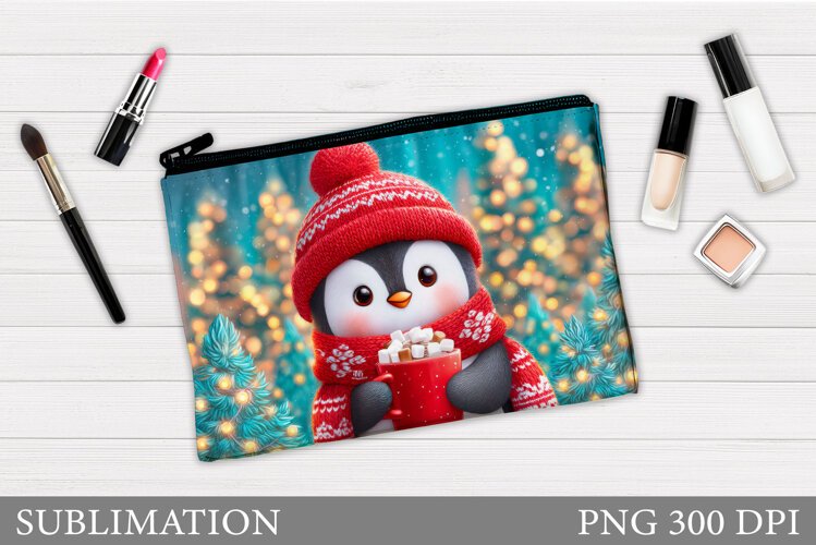 Penguin Cosmetics Bag. Christmas Makeup Bag Design example image 1