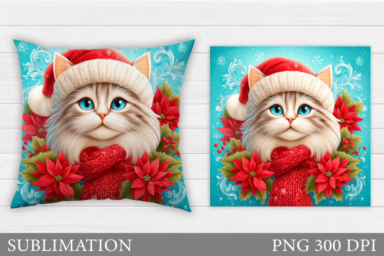Christmas Cat Pillow Design. Christmas Pillow Sublimation