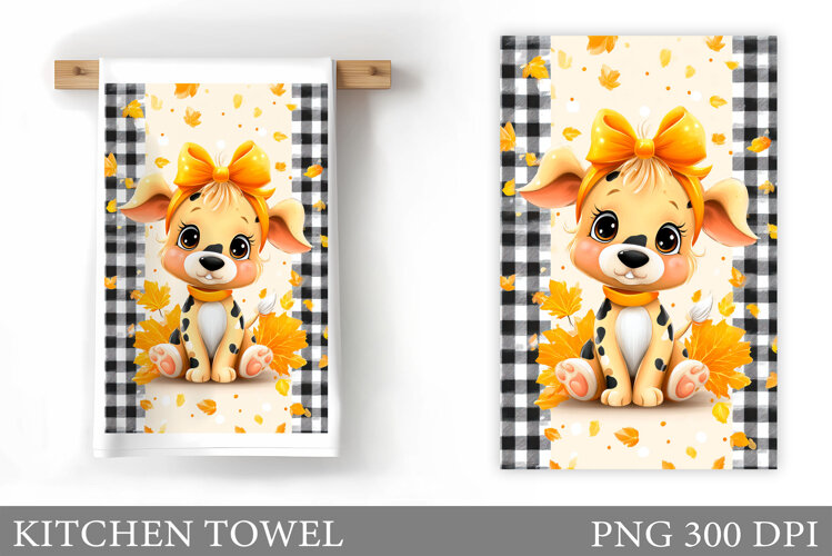Fall Dog Kitchen Towel. Fall Kitchen Towel Sublimation example image 1