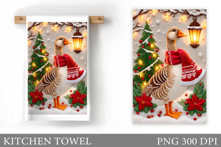 Christmas Goose Kitchen Towel. Christmas Kitchen Towel