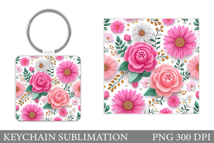 Flowers Keychain Design. Floral Keychain Sublimation