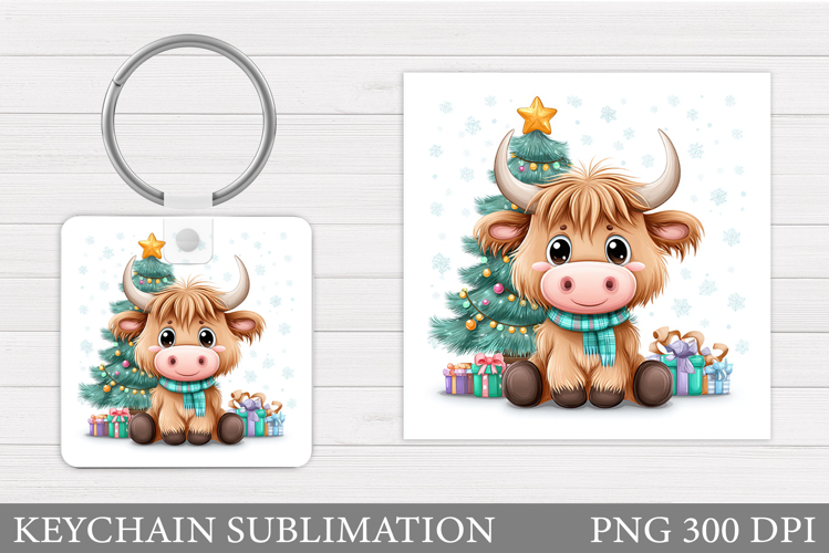 Christmas Cow Keychain. Christmas Keychain Design