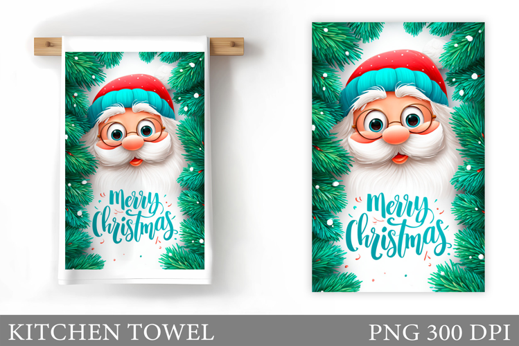 Santa Claus Kitchen Towel. Christmas Kitchen Towel Design