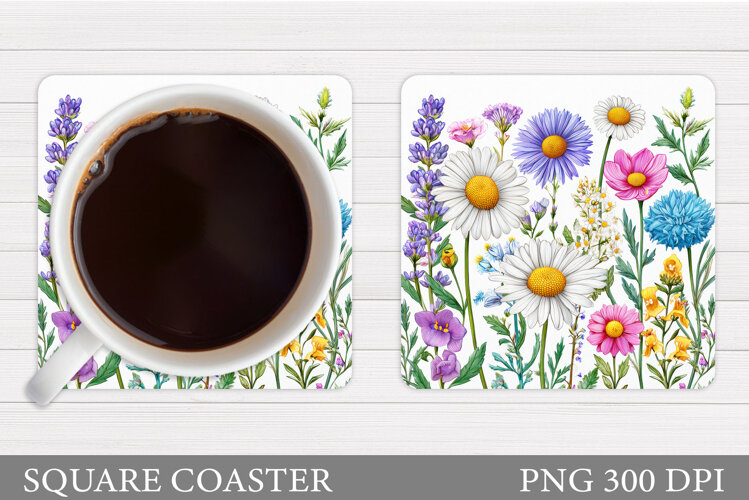 Wildflowers Coaster Design. Flowers Coaster Sublimation example image 1