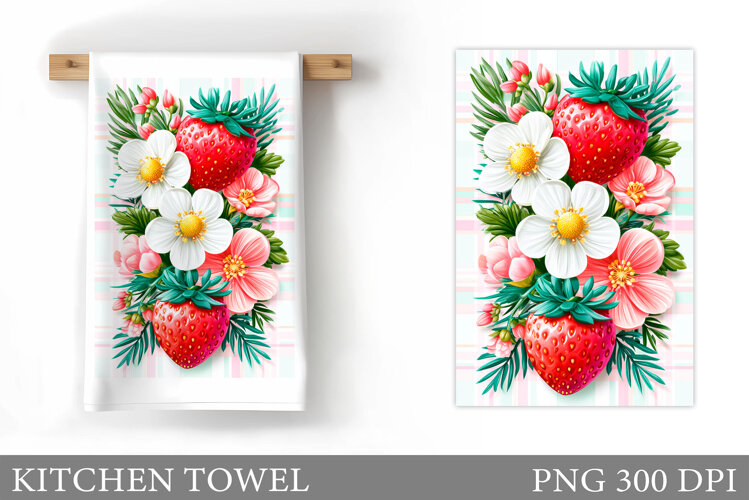 Strawberry Kitchen Towel. Flowers Kitchen Towel Design example image 1