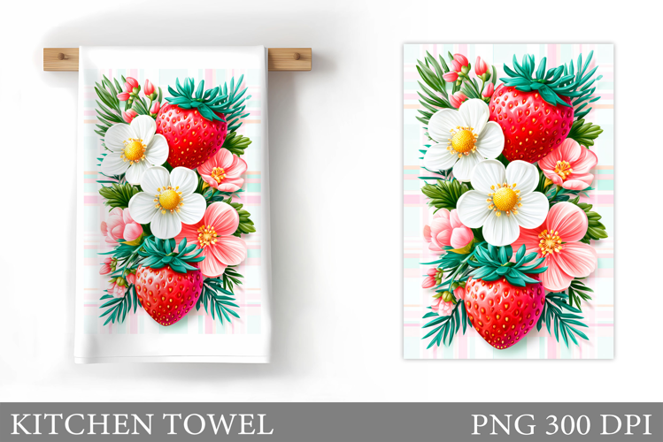 Strawberry Kitchen Towel. Flowers Kitchen Towel Design