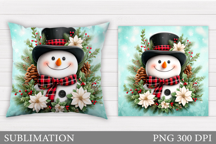 Cute Snowman Pillow Sublimation. Christmas Pillow Design