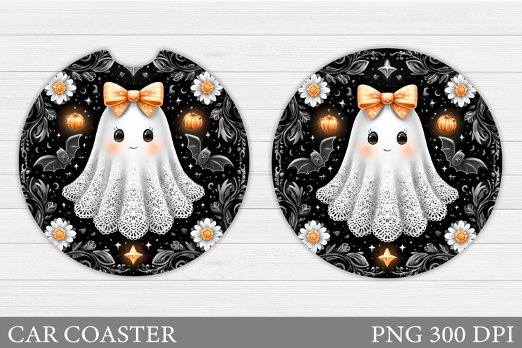 Cute Ghost Car Coaster. Cute Halloween Car Coaster